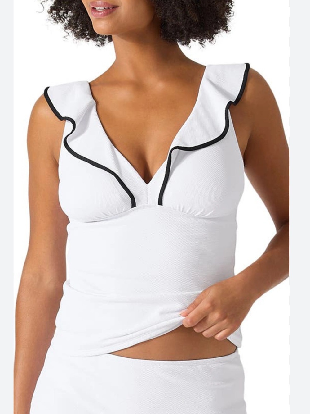 Tommy Bahama Island Cays Cabana Ruffle Tankini Top S White SPF 50+ Tummy Control